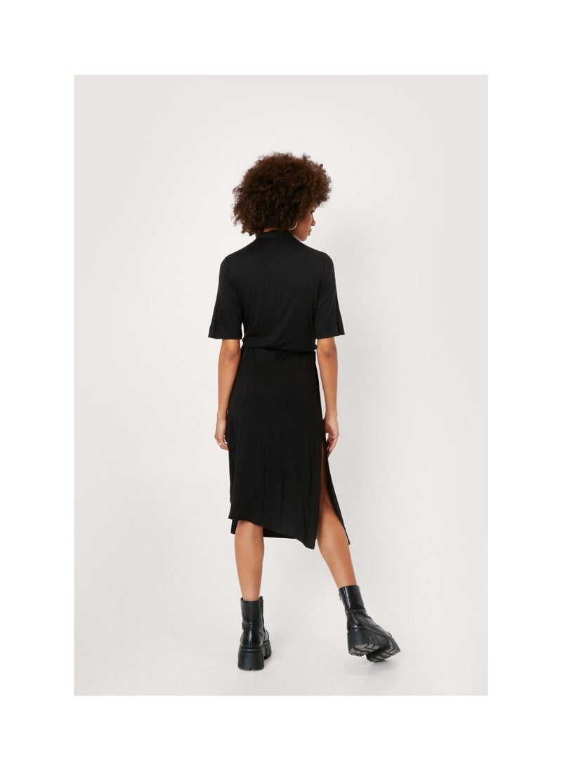 NASTY GAL - Belted High Neck Slit Midi Dress - Image 1