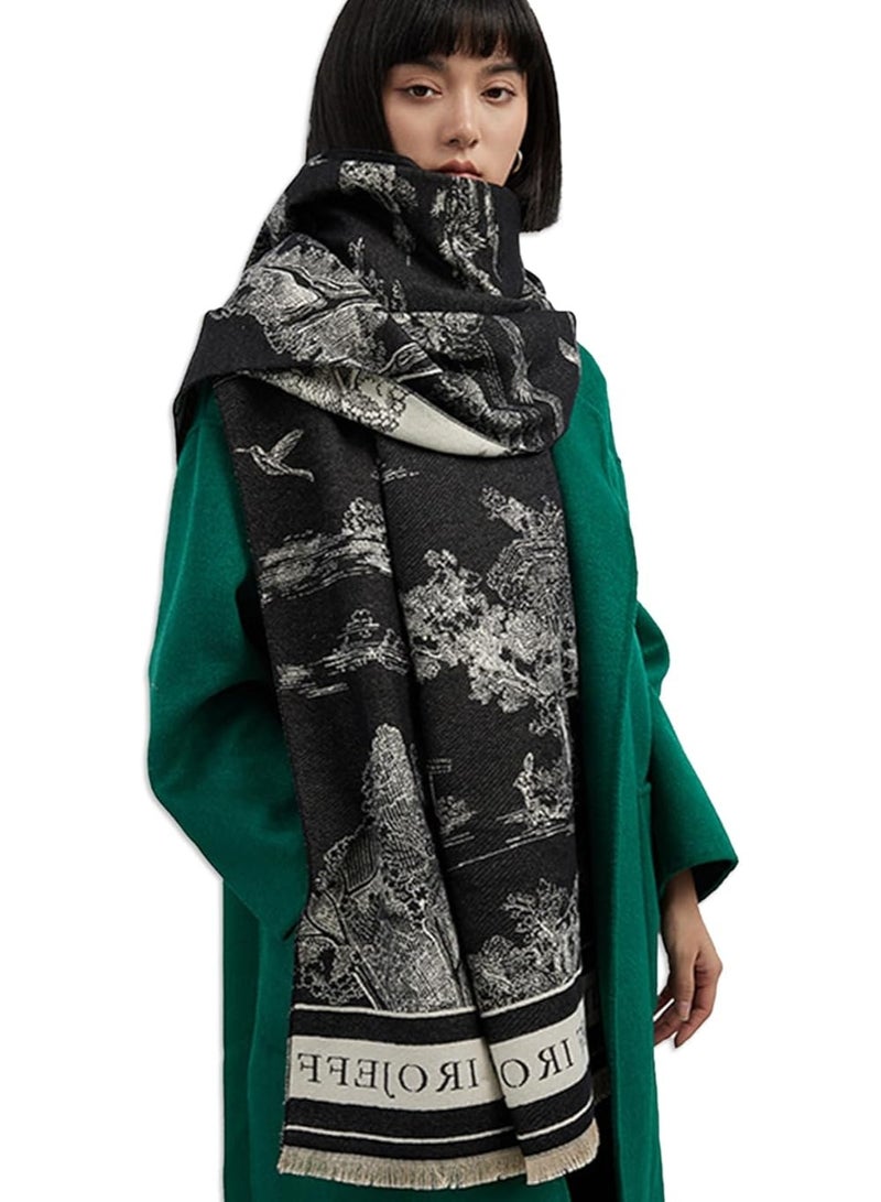 سكارف باشمينا ناعم للنساء، يمكن لفه، متعدد الاستخدامات، شال بطانية، سكارف كبير، شال يمكن للارتداء في المساء بتصميم بطانية، رداء بونشو مفتوح من الأمام من شو داي - Image 1