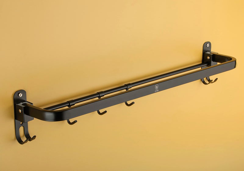 iSTAR Folding Towel Rack/Towel Stand/Towel Hanger/Rack Shelf for Bathroom/Bathroom Accessories (24 Inch, Black)(Stainless Steel) - Image 1