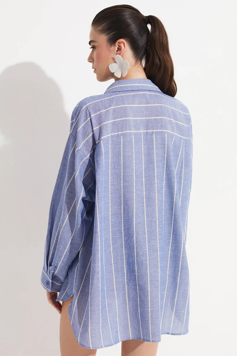 JUNE Women's Cotton Striped Wide Pattern Woven Shirt