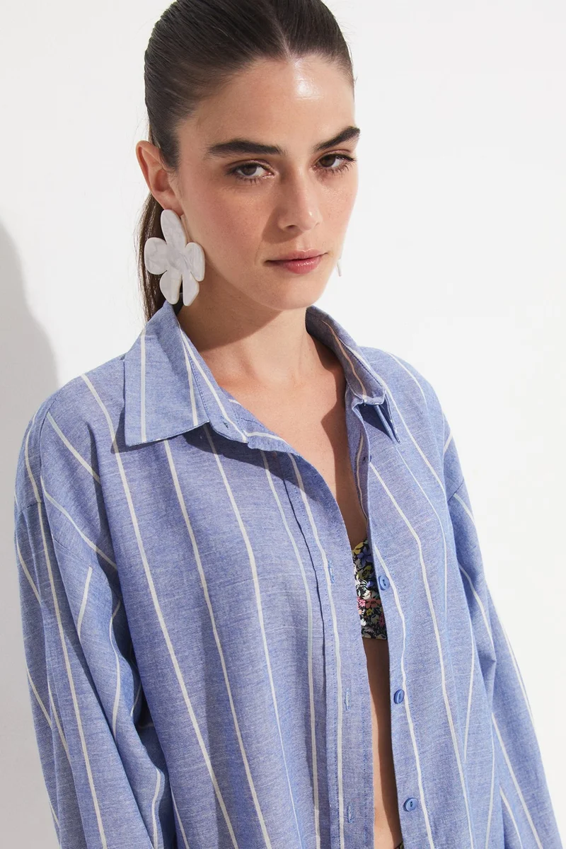 JUNE Women's Cotton Striped Wide Pattern Woven Shirt