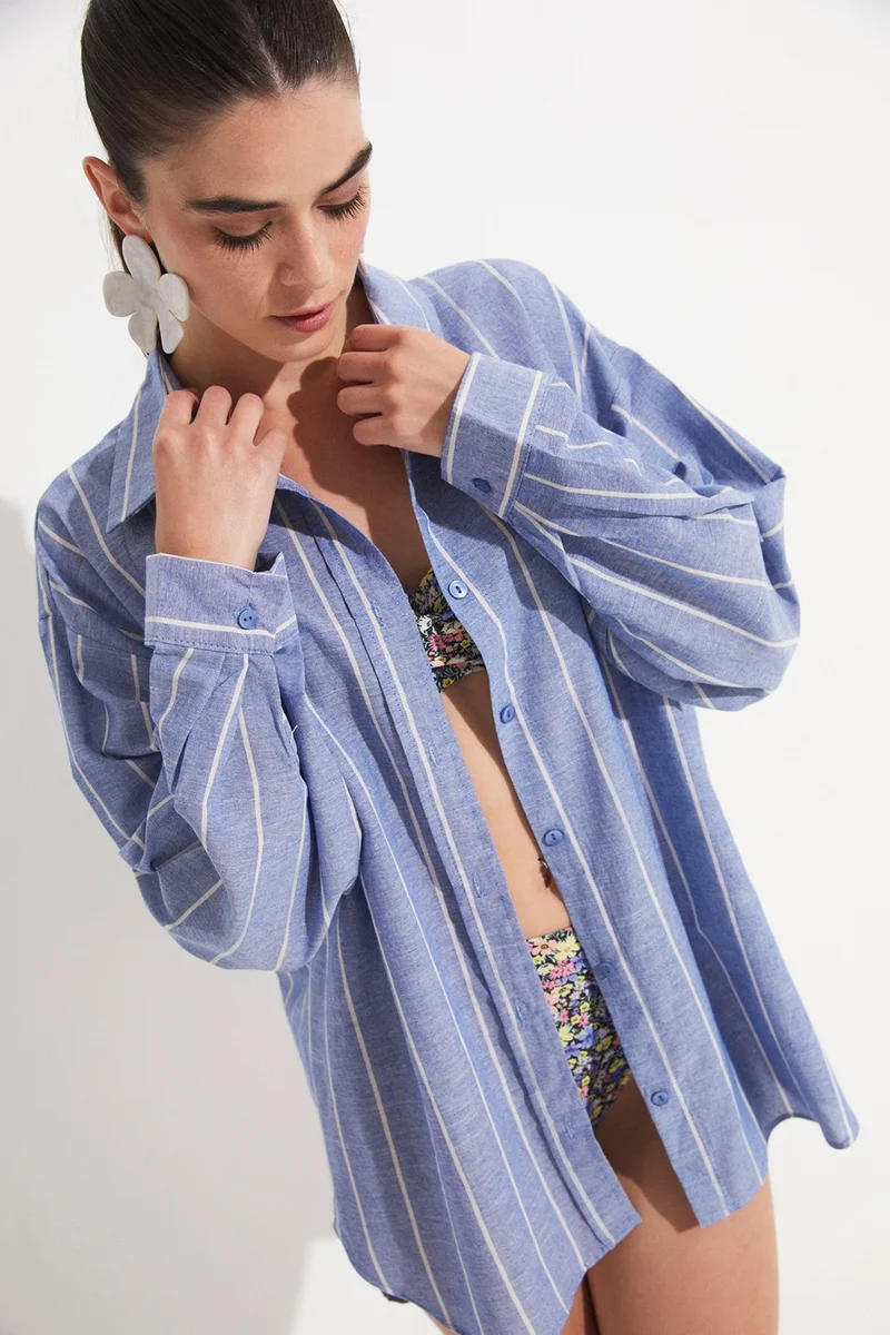 JUNE Women's Cotton Striped Wide Pattern Woven Shirt