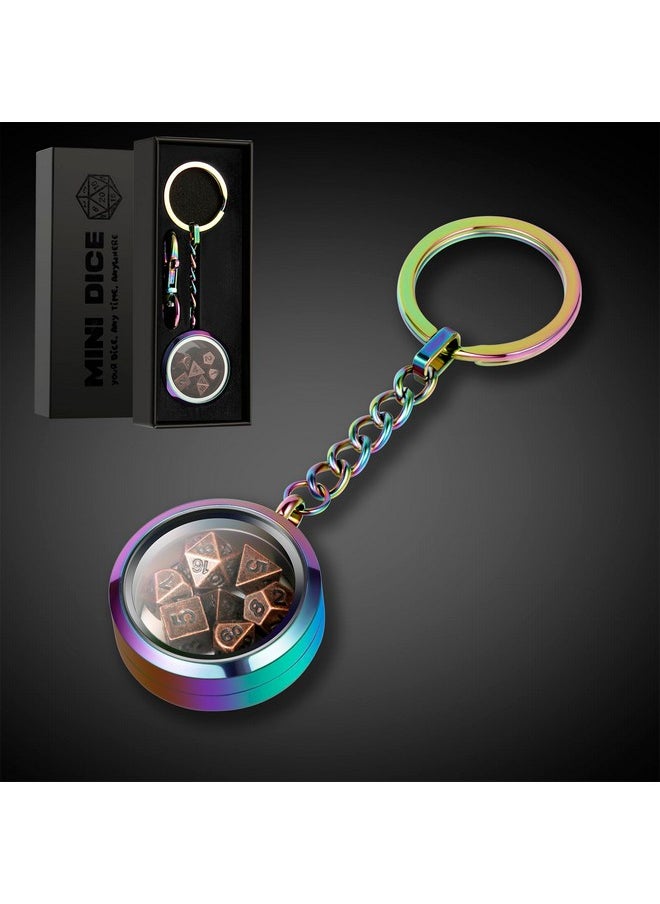 DNDND Metal Dnd Dice,Dndnd 6Mm Tiny Metallic Dice Set With Kyechain And Stainless Steel Case And Gorgeous Gift Dice Box For Dungeons And Dragon D&D Game (Brass With Rainbow Case)  - Image 1