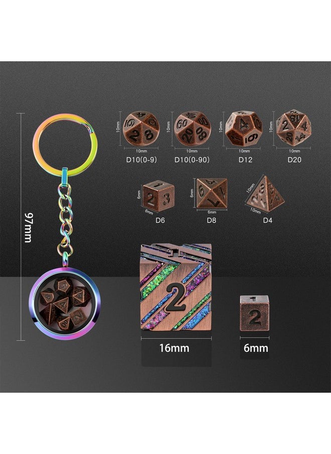 DNDND Metal Dnd Dice,Dndnd 6Mm Tiny Metallic Dice Set With Kyechain And Stainless Steel Case And Gorgeous Gift Dice Box For Dungeons And Dragon D&D Game (Brass With Rainbow Case)  - Image 3