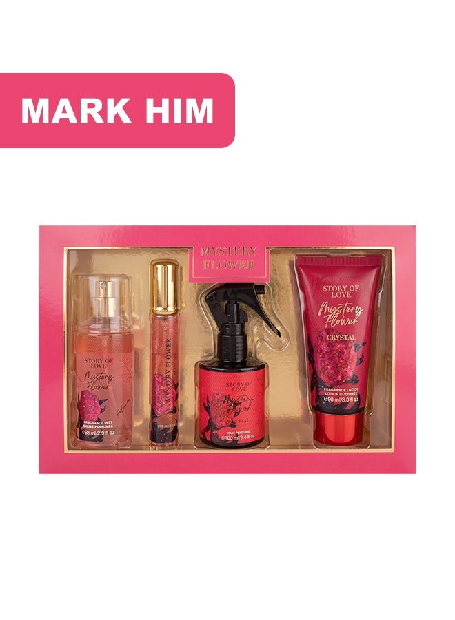 MARK HIM Women's Ultimate Fragrance Ritual Gift Set, Body Mist 88ml, Perfume 20ml, Hair Fragrance 100ml, Body Lotion 90ml, Luxurious Scented Self-Care Gift for Her, Mystery Flower - Image 1