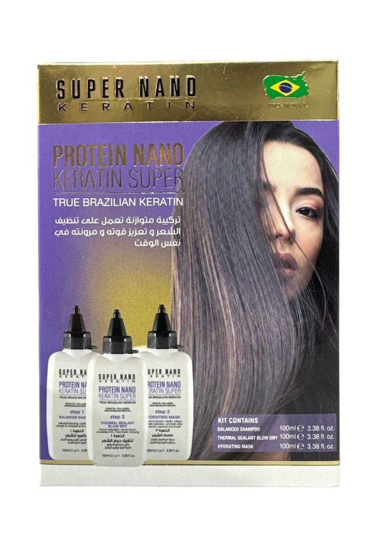 SUPER NANO KERATIN - PROTEIN NANO HAIR KERATIN KIT 3*100ML - Image 1
