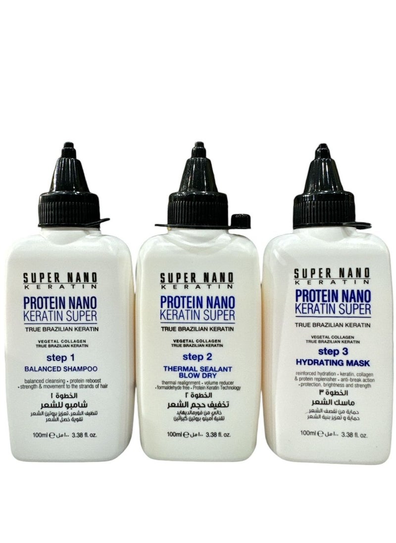 SUPER NANO KERATIN - PROTEIN NANO HAIR KERATIN KIT 3*100ML - Image 1
