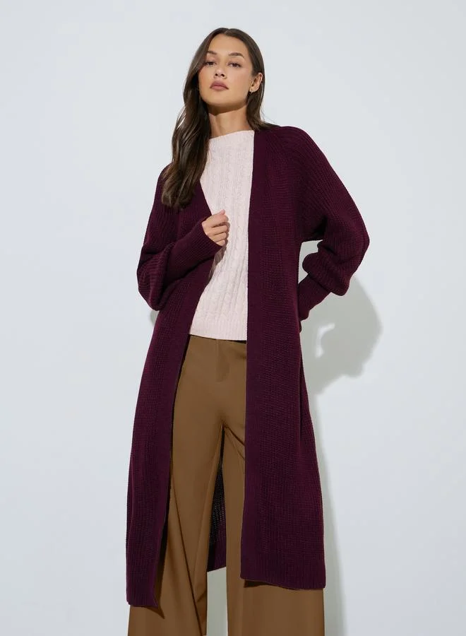 Styli Women Elegant Longline Burgundy Cardigan