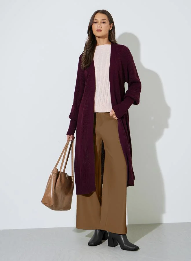 Styli Women Elegant Longline Burgundy Cardigan