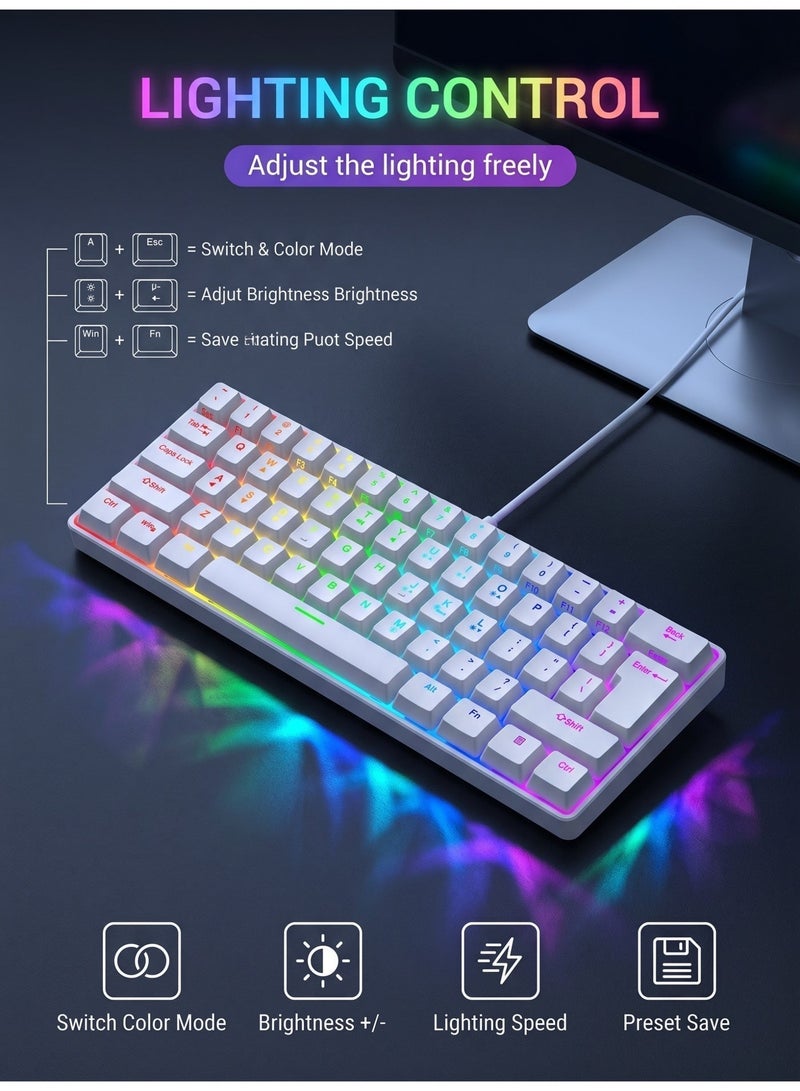 Hirospace Wired gaming keyboard, 61 keys, ultra-compact miniature waterproof keyboard, suitable for computer gamers, white model - Image 5