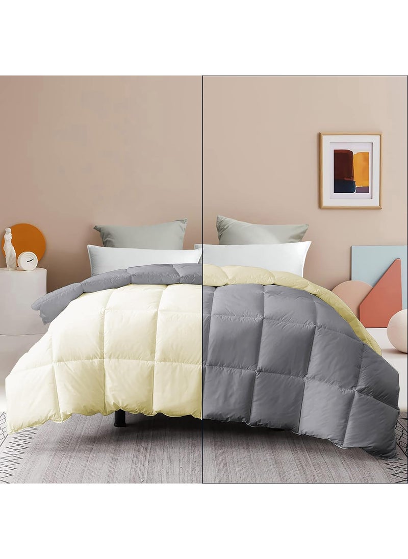 Grace Linen Grace Linen Reversible Comforter King Size Soft Microfiber 300 GSM Comforter for Winter Blanket Soft Luxury Design DuvetBlanket King Size 92X106 IvorySilver Grey Color  - Image 2