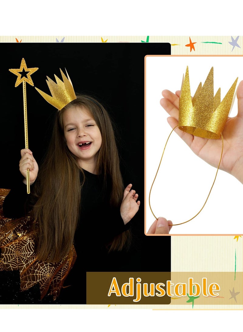 2 Pcs 13 Inches Star Wand with 2 Pcs Gold Birthday Crown Hats, Gold Crown Paper Crowns Fairy Wand Princess Crowns for Wedding Birthday Party Cosplay Dress up Accessories  - Image 5
