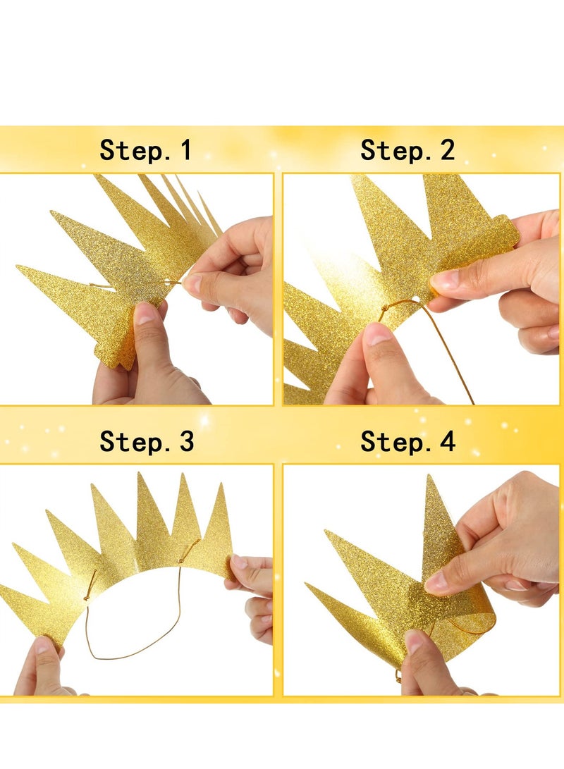 2 Pcs 13 Inches Star Wand with 2 Pcs Gold Birthday Crown Hats, Gold Crown Paper Crowns Fairy Wand Princess Crowns for Wedding Birthday Party Cosplay Dress up Accessories  - Image 4