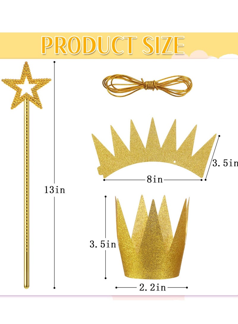 2 Pcs 13 Inches Star Wand with 2 Pcs Gold Birthday Crown Hats, Gold Crown Paper Crowns Fairy Wand Princess Crowns for Wedding Birthday Party Cosplay Dress up Accessories  - Image 3