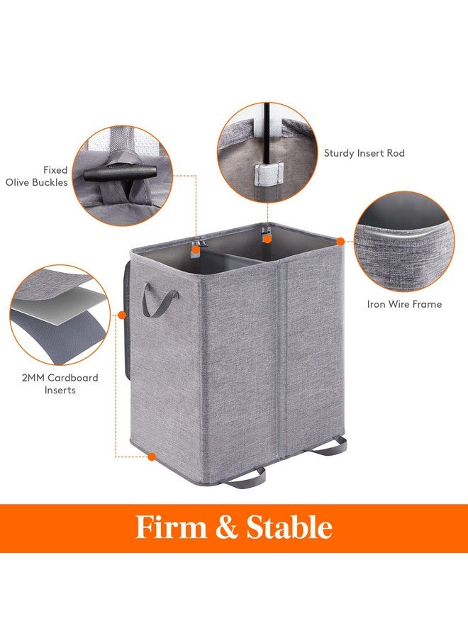 Lifewit Lifewit Double Laundry Hamper with Lid and Removable Laundry Bags, Large Collapsible 2 Dividers Dirty Clothes Basket with Handles for Bedroom, Laundry Room, Closet, Bathroom, College, 155L Grey - Image 1