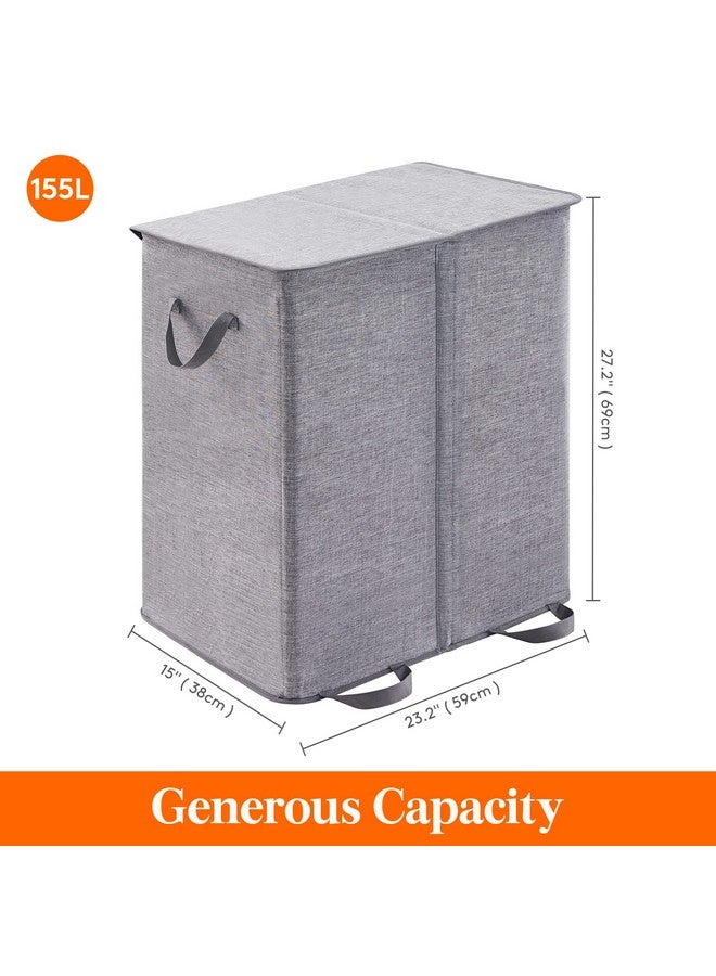 Lifewit Lifewit Double Laundry Hamper with Lid and Removable Laundry Bags, Large Collapsible 2 Dividers Dirty Clothes Basket with Handles for Bedroom, Laundry Room, Closet, Bathroom, College, 155L Grey - Image 4
