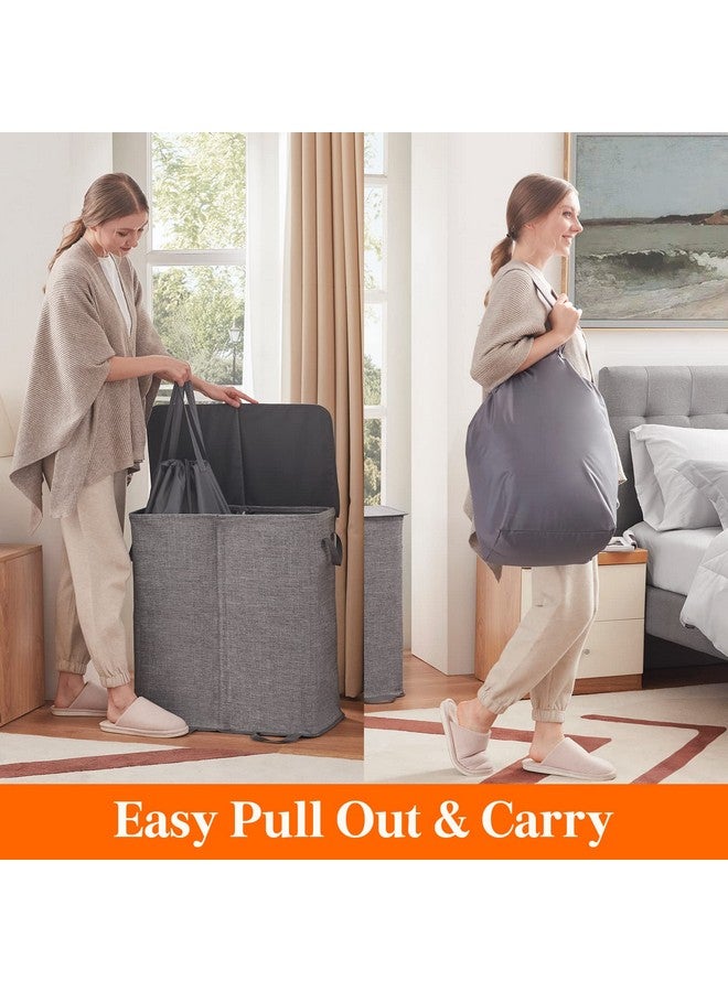 Lifewit Lifewit Double Laundry Hamper with Lid and Removable Laundry Bags, Large Collapsible 2 Dividers Dirty Clothes Basket with Handles for Bedroom, Laundry Room, Closet, Bathroom, College, 155L Grey - Image 3