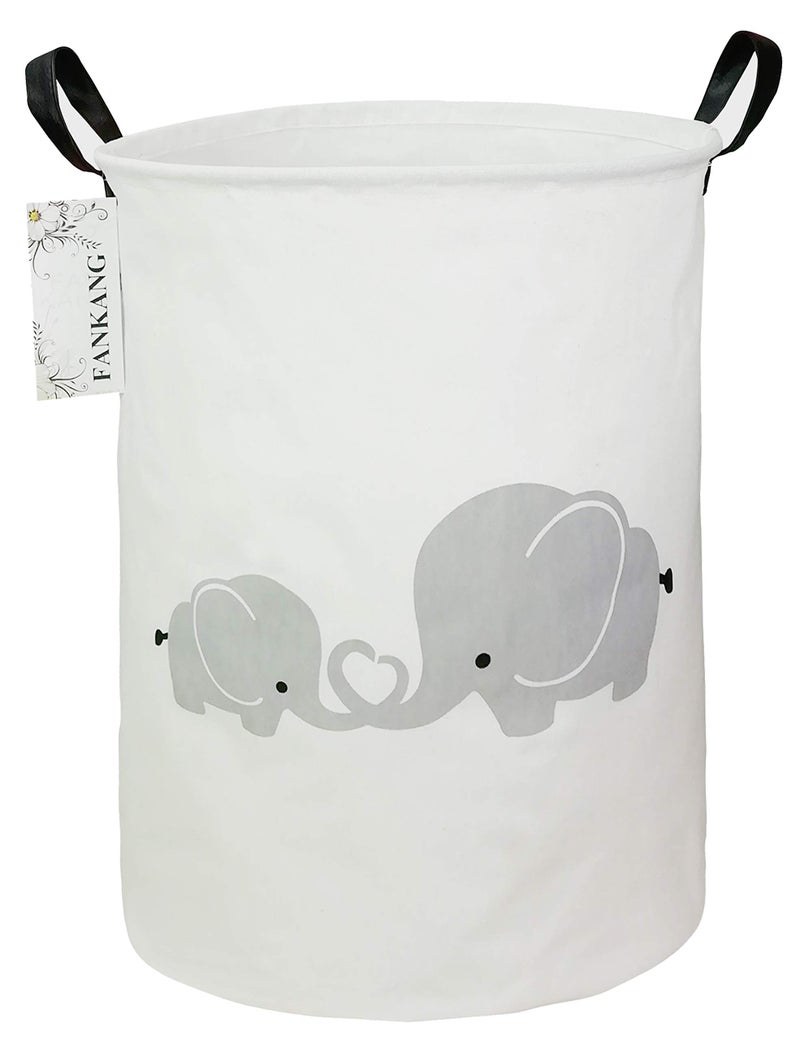 FANKANG Storage Basket, Nursery Hamper Canvas Laundry Basket Foldable with Waterproof PE Coating Large Storage Baskets for Kids Boys and Girls, Office, Bedroom, Clothes,Toys（Love Elephant） - Image 1