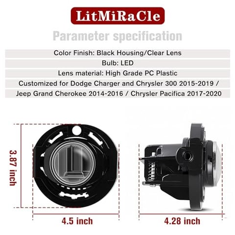 LitMiRaCle LitMiRaCle Fog Light Set for Dodge Charger and Chrysler 300 2015- 2019 / Jeep Grand Cherokee 2014-2016 / Chrysler Pacifica 2017-2020, DRL LED Fog  Light Clear Lens | Best Price KSA | Riyadh, Jeddah
