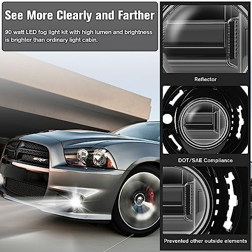LitMiRaCle Fog Light Set for Dodge Charger and Chrysler 300 2015-2019 / Jeep Grand Cherokee 2014-2016 / Chrysler Pacifica 2017-2020, DRL LED Fog Light Clear Lens - Image 2