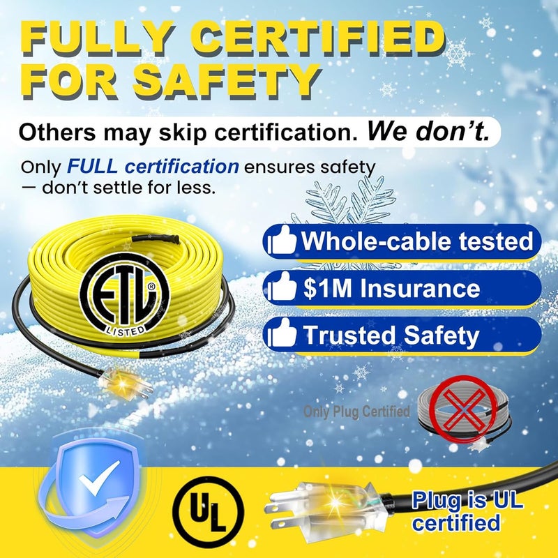 TOPDURE Heating Cable for Pipe Freeze Protection Self-Regulating Heat Tape for Water Pipes for Metal and Plastic Pipes Energy-Saving Heat Trace Cable 120V 2FT - Image 3