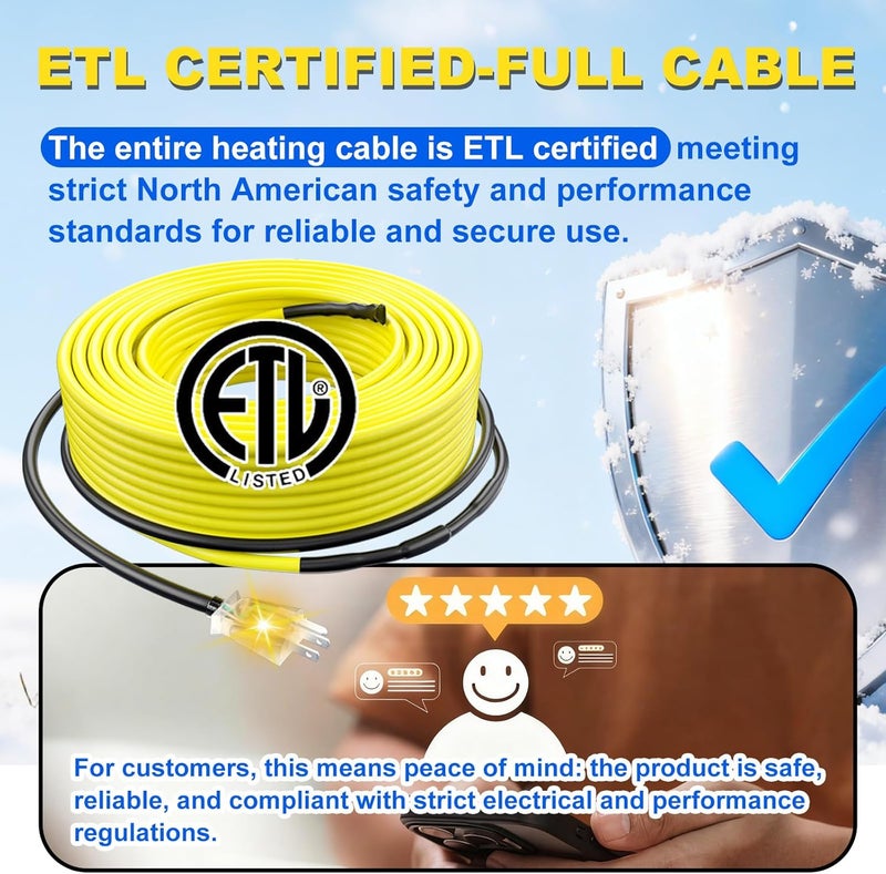 TOPDURE Heating Cable for Pipe Freeze Protection Self-Regulating Heat Tape for Water Pipes for Metal and Plastic Pipes Energy-Saving Heat Trace Cable 120V 2FT - Image 5