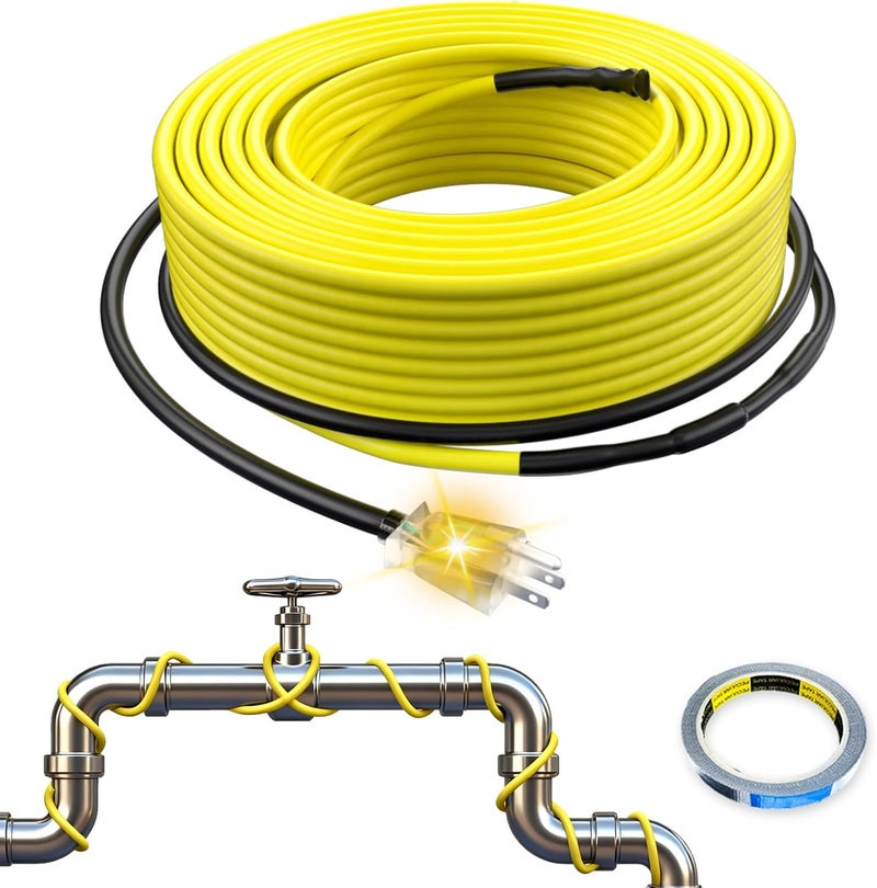 TOPDURE Heating Cable for Pipe Freeze Protection Self-Regulating Heat Tape for Water Pipes for Metal and Plastic Pipes Energy-Saving Heat Trace Cable 120V 2FT - Image 1