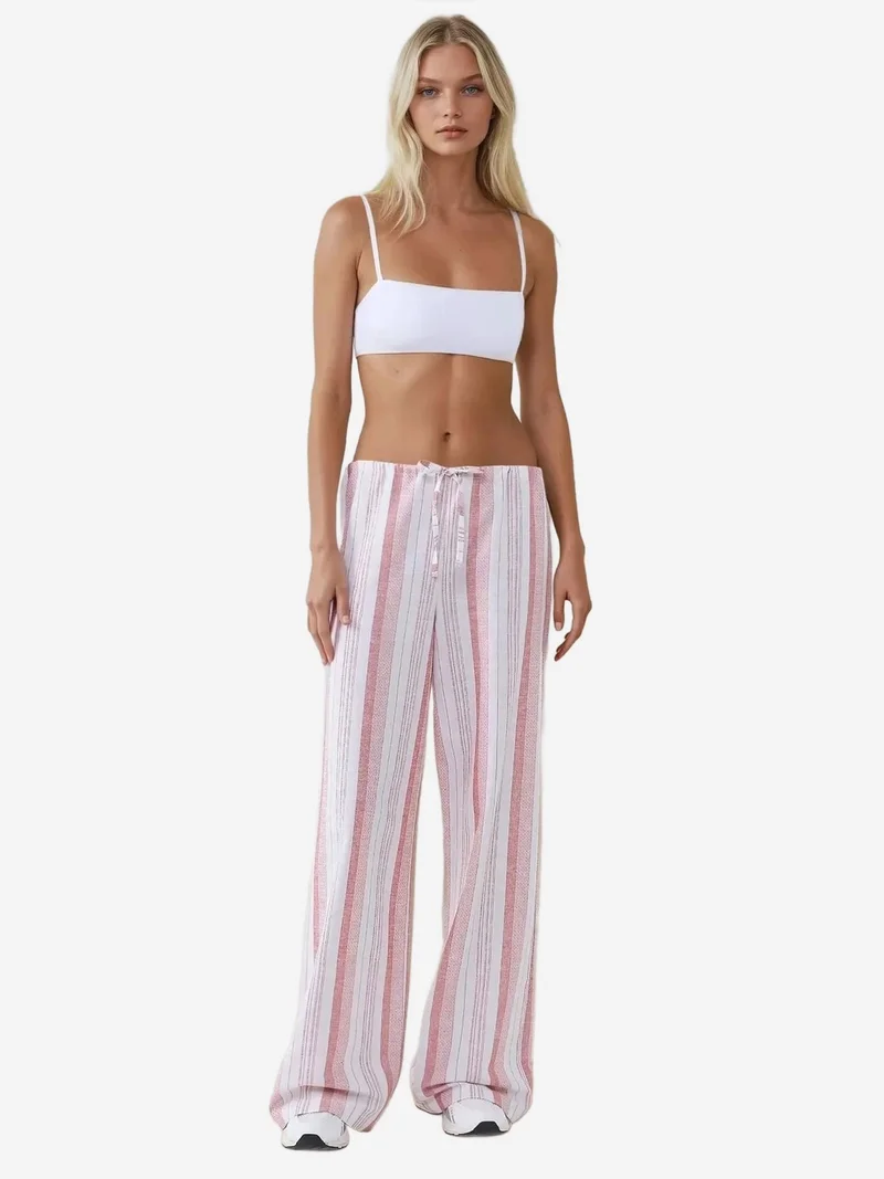 هيكاب بنطلون واسع الساق مخطط بقصة مريحة