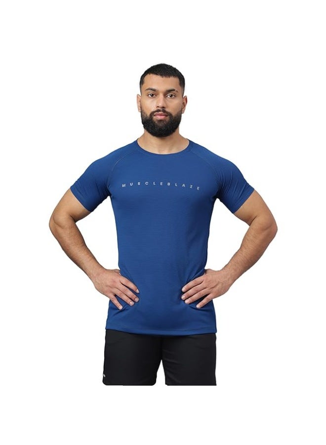 MuscleBlaze Half Sleeve Patterned Dry-Fit Active Tee for Men-L - Image 1