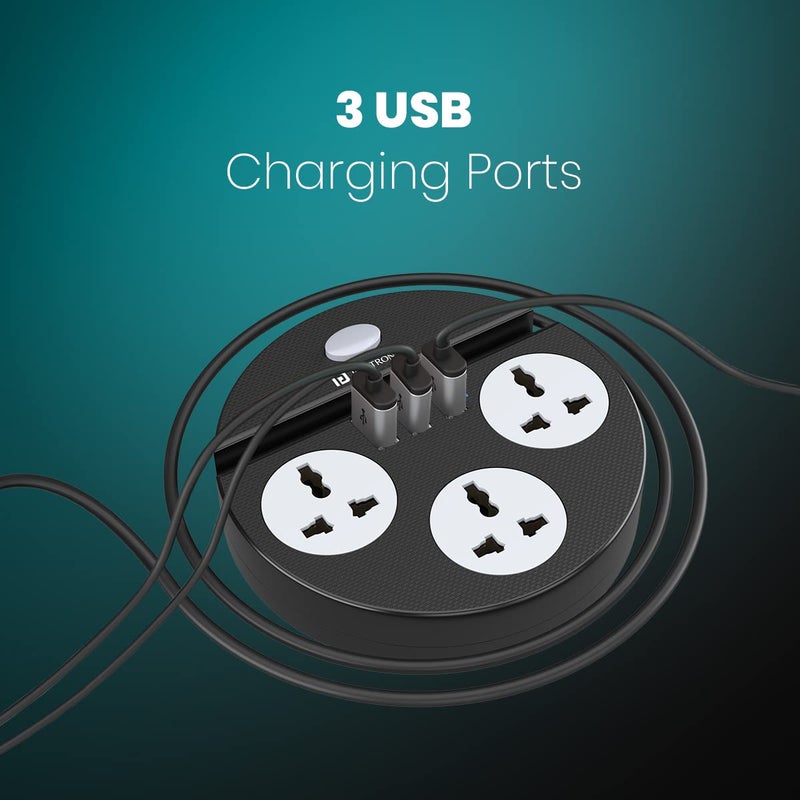 Portronics Power Plate 5 1500W Power Converter with USB Charger Mobile Holder 3AC Socket 3USB Ports 15 m Cord Length Black - Image 4