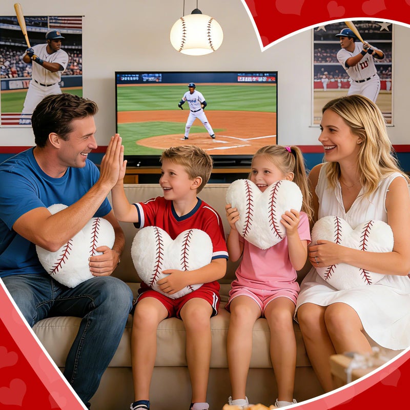AKAIXI 2Pcs Valentines Baseball Throw Pillow, 11 In Soft Embroidered Fluffy Baseball Pillow, Stuffed Plush Heart Shape Baseball Pillow for Bedrooom Couch Bed Decoration, Gift for Baseball lover Player Team - Image 5