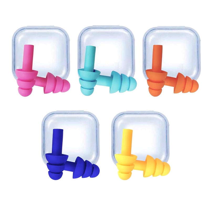 Kalpdev Soft Silicone Noise Reduction Ear Plugs for Sleeping, Meditation, Swimming. Reusable Earmuffs for Travel and Flight (Pack of 5 Pairs) Assorted - Image 1