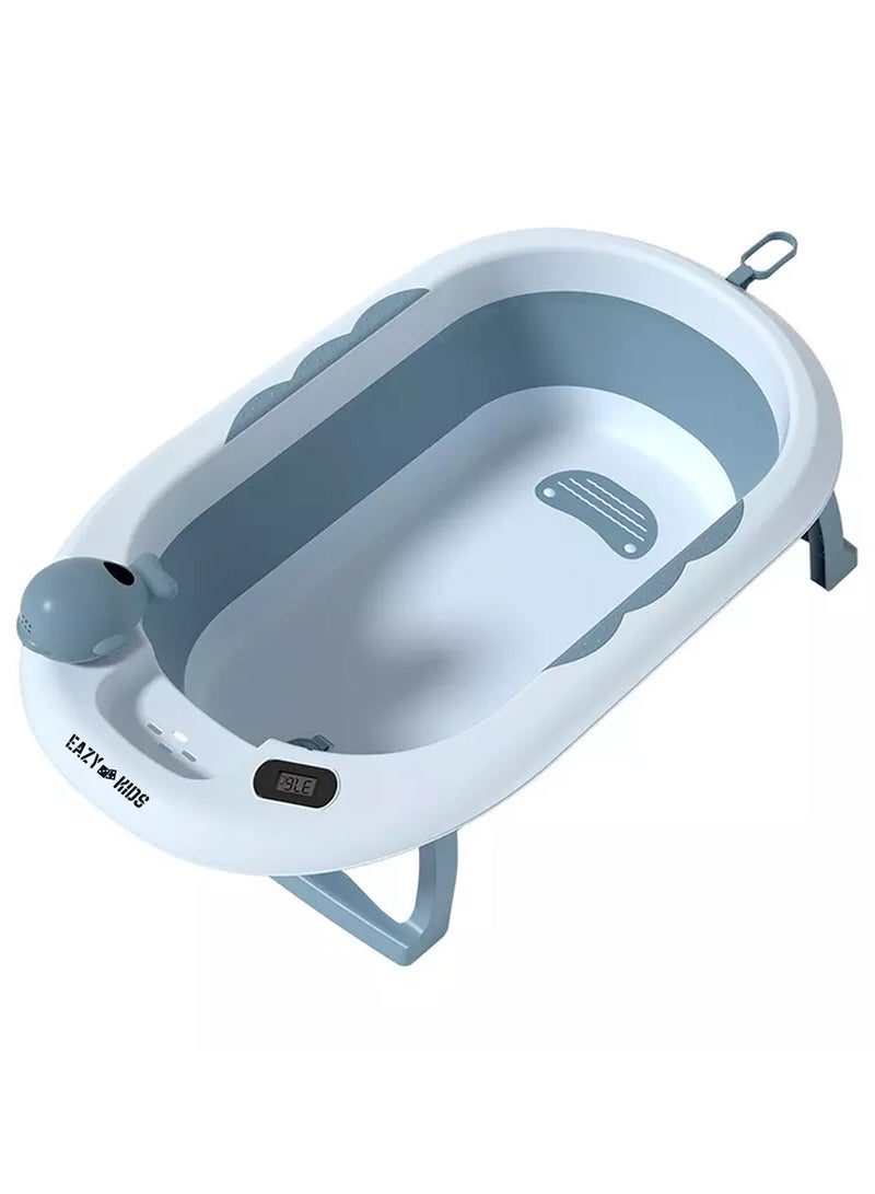 Eazy Kids حوض استحمام قابل للطي مع تحكم في درجة الحرارة ومراقبة ذكية لدرجة الحرارة ووعاء شطف لشامبو رأس الطفل - أزرق - Image 1