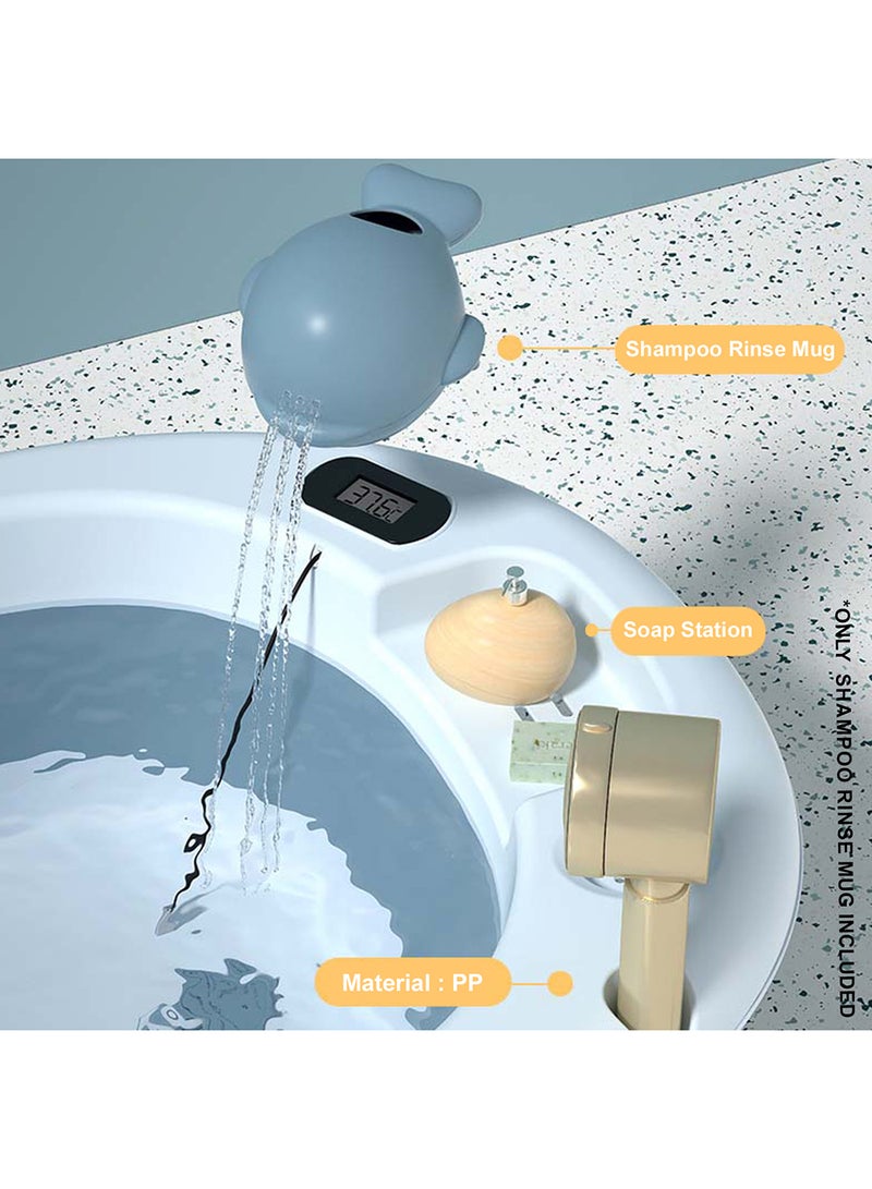 Eazy Kids حوض استحمام قابل للطي مع تحكم في درجة الحرارة ومراقبة ذكية لدرجة الحرارة ووعاء شطف لشامبو رأس الطفل - أزرق - Image 4