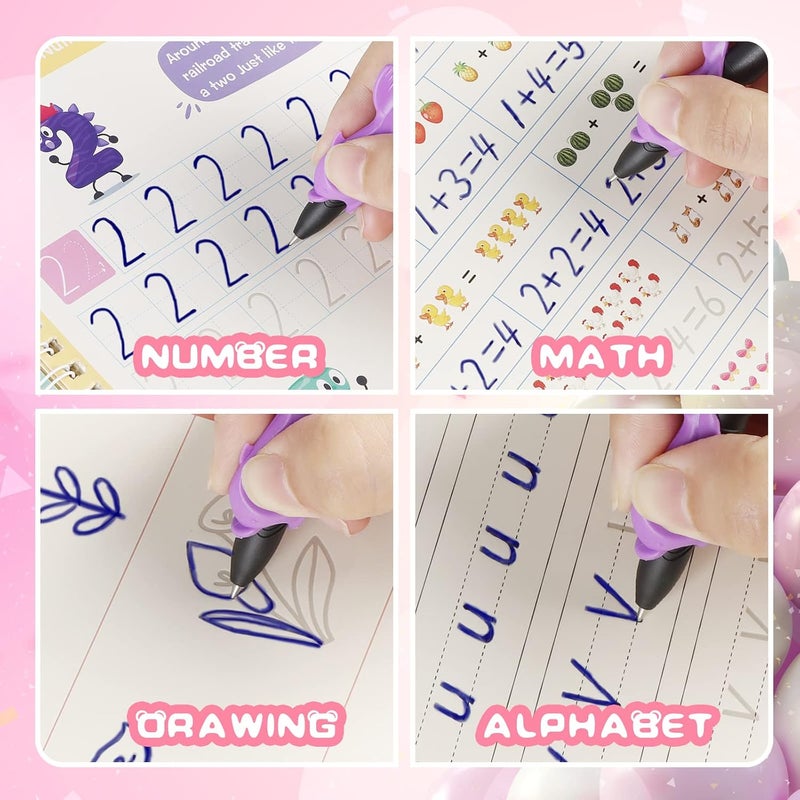 woobles 4PCS Grooved Handwriting Book Practice, Magic Practice Copybook for Kids, Reusable Handwriting Practice Book for Kids, Calligraphy Copybook for Preschoolers(10.3x7.5 Inches) - Image 3