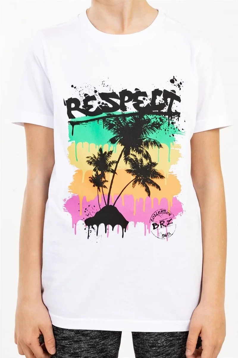 بي ار زد كولكشن Palm Printed Unisex Kids Short Sleeve T-Shirt