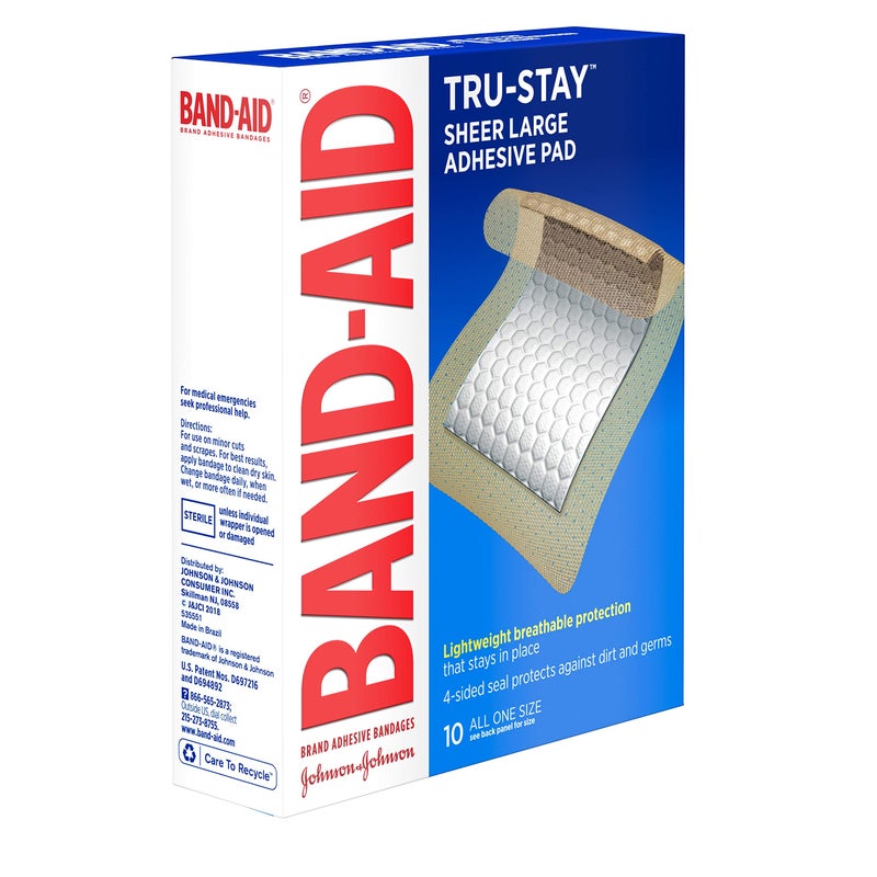 Band-Aid لصقات لاصقة من علامة باندايد، ضمادات معقمة كبيرة للعناية بالجروح، حجم كبير، 10 قطع - Image 1