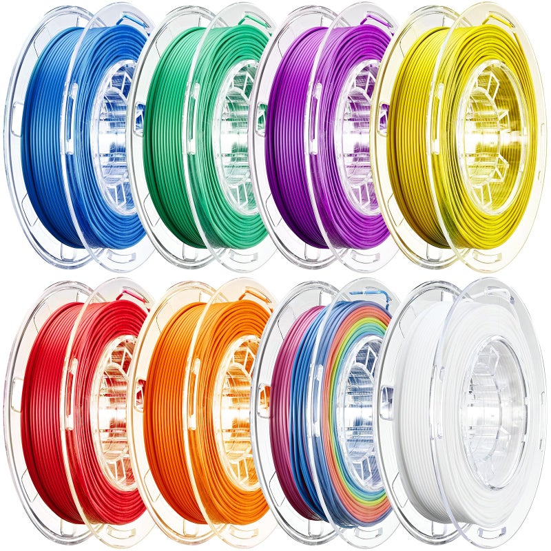 AOSEED 3D Printer Filament Bundle, 1.75mm (Â± 0.03 mm) PLA Filament Set for Most of 3D Printer,Purple/Green/Blue/Yellow/White/Iridescent/Red/Orange, 200g/0.44lbs x 8 Spools Pack - Image 1