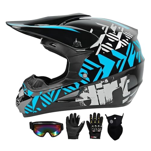 SPARK DOT Motocross Dirt Bike Helmets Full Face Motorcycle Off-Road Mountain E-Bike BMX MX ATV Helmet (with Gloves Goggles Mask) 4Pcs Set (Blue, Medium) - Image 2
