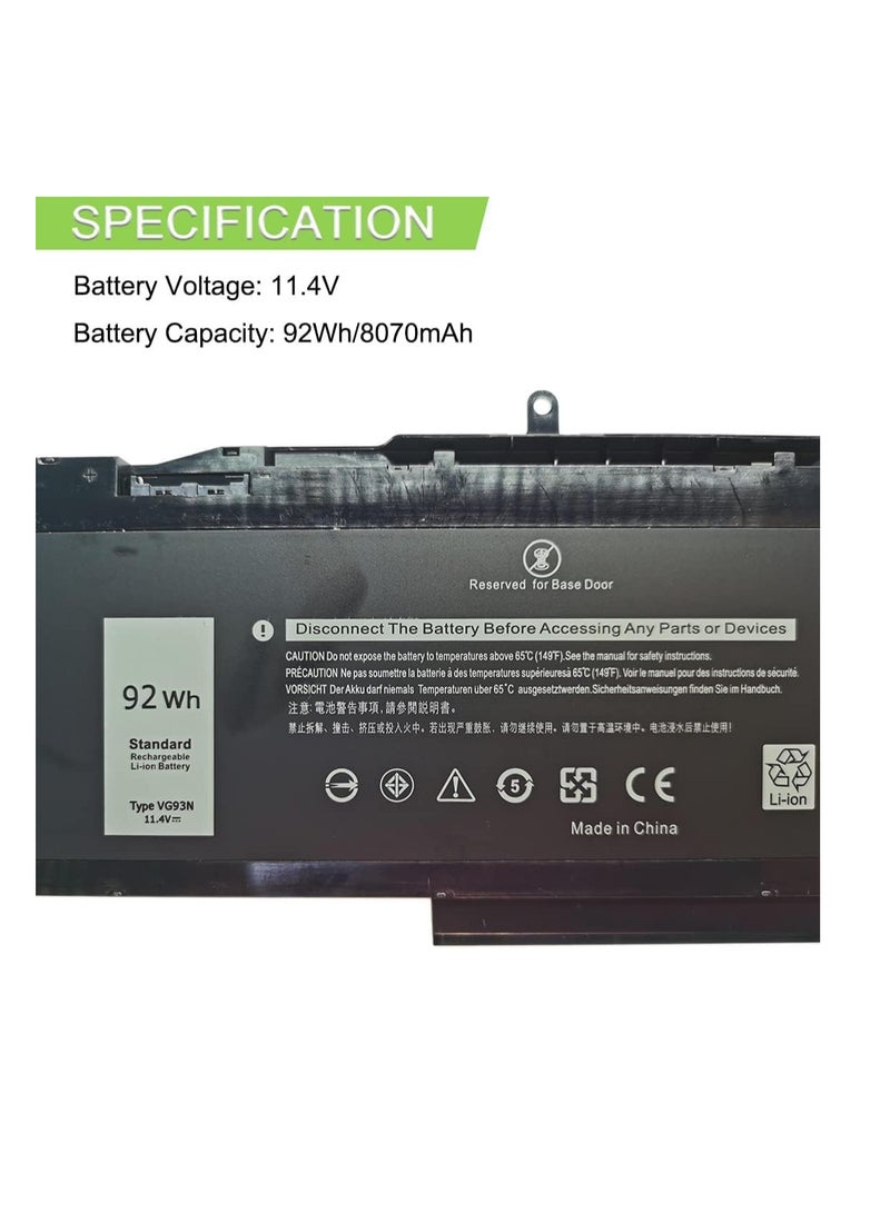 Zexen VG93N 11.4V 92Wh Replacement Laptop Battery Compatible for Dell Latitude 5580 5590 5591 E5580 E5591 Precision 15 3520 3530 M3520 M3530 Series Notebook WFWKK 0WFWKK 0VG93N - Image 2