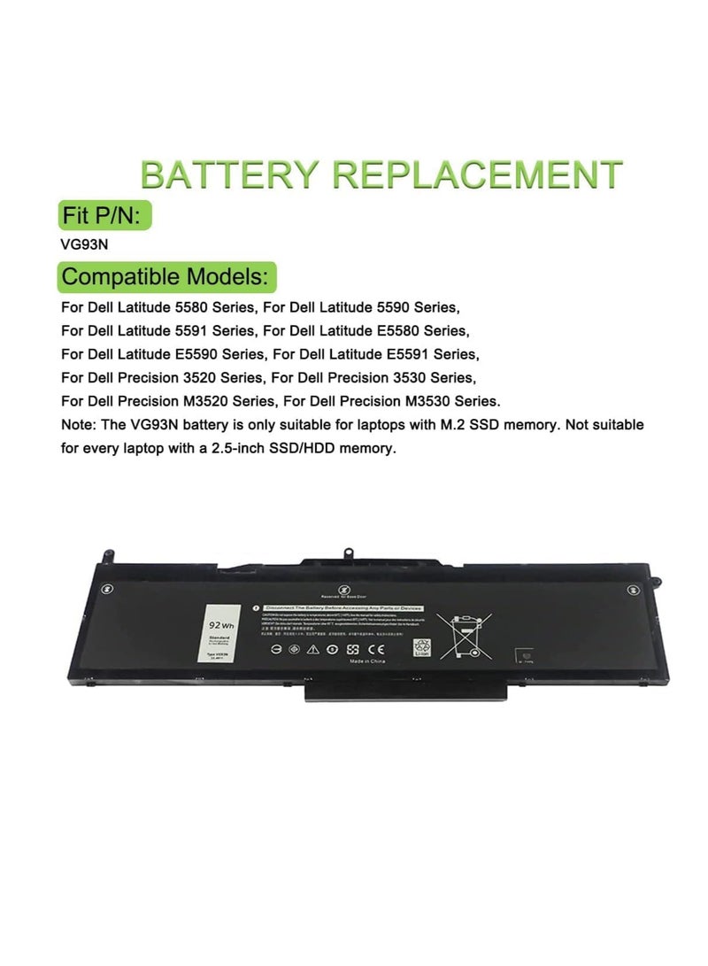 Zexen VG93N 11.4V 92Wh Replacement Laptop Battery Compatible for Dell Latitude 5580 5590 5591 E5580 E5591 Precision 15 3520 3530 M3520 M3530 Series Notebook WFWKK 0WFWKK 0VG93N - Image 3