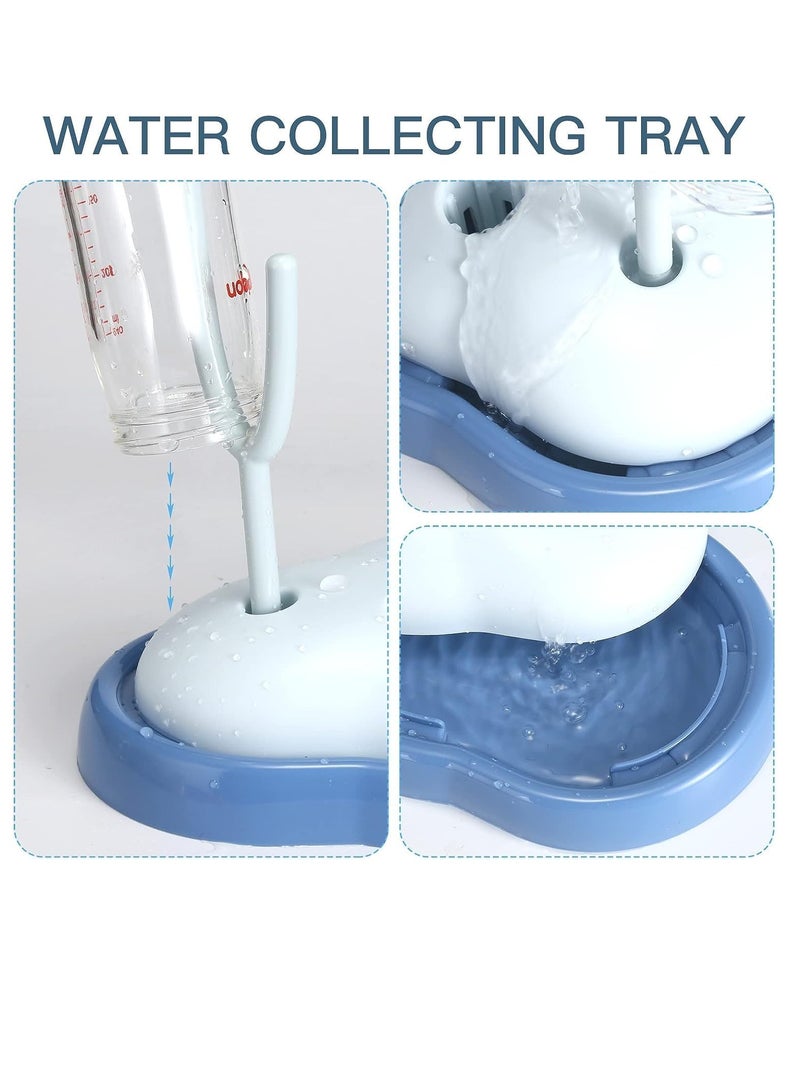 Baby Bottle Brush and Drying Rack Rotating Silicone Bottle Brush with Long Handle Bottle Drying Rack with Bottle Cleaner Brush Nipple Straw Cleaner Blue Rotating Brush Drying Rack - Image 2