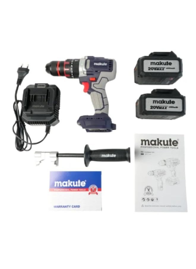 makute 13mm Cordless Impact Drill with Brushless Motor, 20V, 70N.m Max Torque, 0-500/0-2000r/min, Includes 2*4.0Ah Batteries & Quick Charger, CID-121-13-2BL  - Image 4