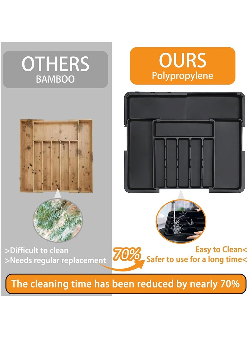 NNEWVANTE Silverware Organizer - Expandable Large Kitchen Drawer Organizer Utensil Organizer with 2 Removable Knife Blocks, 22"x 19"Cutlery Tray Drawer Dividers for Kitchen Flatware(6-9 Slots) (Black) - Image 5