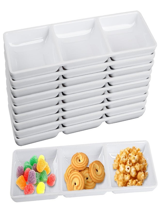 BUWUSMU 20 Pcs 3 Compartment Appetizer Serving Tray, Plastic 3 Section Dessert Platters Rectangular Divided Plate Compartment Serving Dishes Dipping Sauces Dinner Buffet Restaurant Kitchen - Image 1