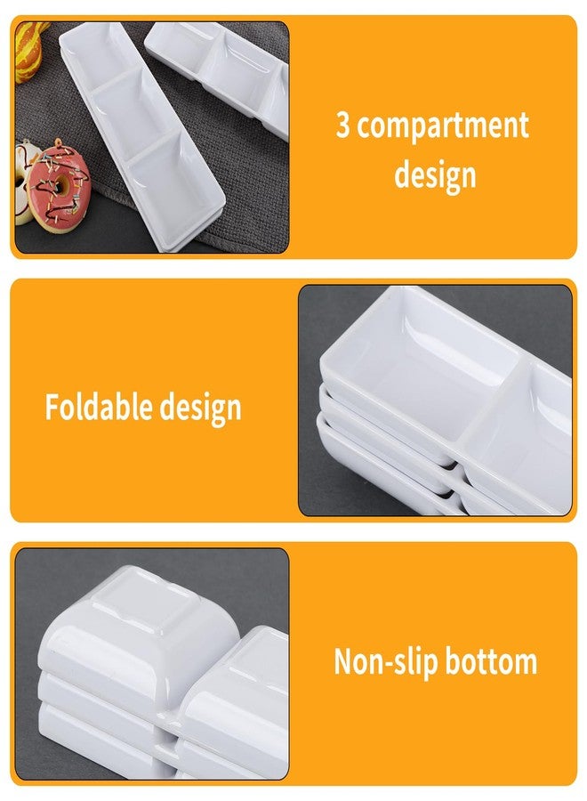 BUWUSMU 20 Pcs 3 Compartment Appetizer Serving Tray, Plastic 3 Section Dessert Platters Rectangular Divided Plate Compartment Serving Dishes Dipping Sauces Dinner Buffet Restaurant Kitchen - Image 3