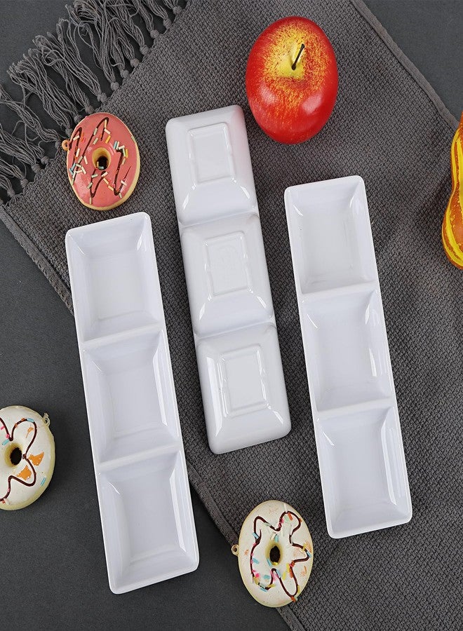 BUWUSMU 20 Pcs 3 Compartment Appetizer Serving Tray, Plastic 3 Section Dessert Platters Rectangular Divided Plate Compartment Serving Dishes Dipping Sauces Dinner Buffet Restaurant Kitchen - Image 4