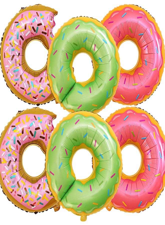 D-Fokes 6Pcs Large Donut Balloons (28 Inch) Aluminum Foil Mylar Balloons for Birthday Baby Shower Wedding Party Decorations, Donut Theme Party Supplies - Image 1