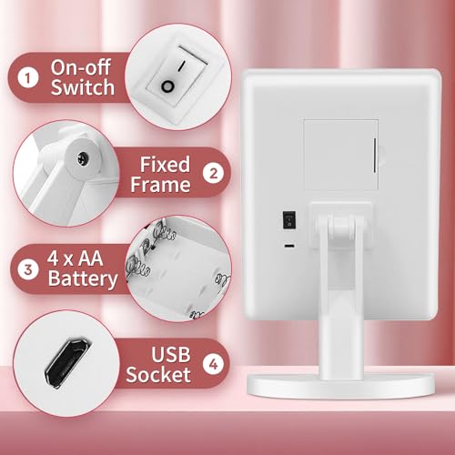 KOOKIN مرآة مكياج مضاءة KOOKIN مع 16 ضوء LED دوران 180 درجة مرآة مضاءة شاشة لمس ضبط السطوع مرايا مكتب مزودة بمدخل USB مزدوج الحمام الجمال مستحضرات التجميل (أبيض) - Image 3