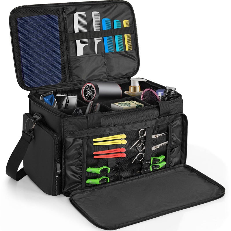 TORIBIO Large Capacity Hairdresser Bag with Adjustable Dividers, Barber Carrying Bag Barber Travel Case Organizer for Clippers and Supplies, Holds Various Hair Cutting Tools - Image 1